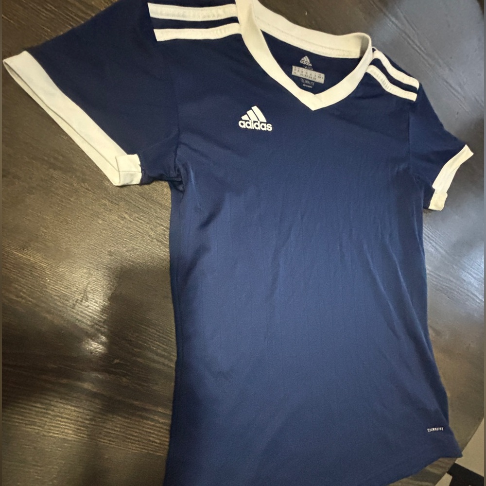 Adidas Navy and White Athletic Shirt